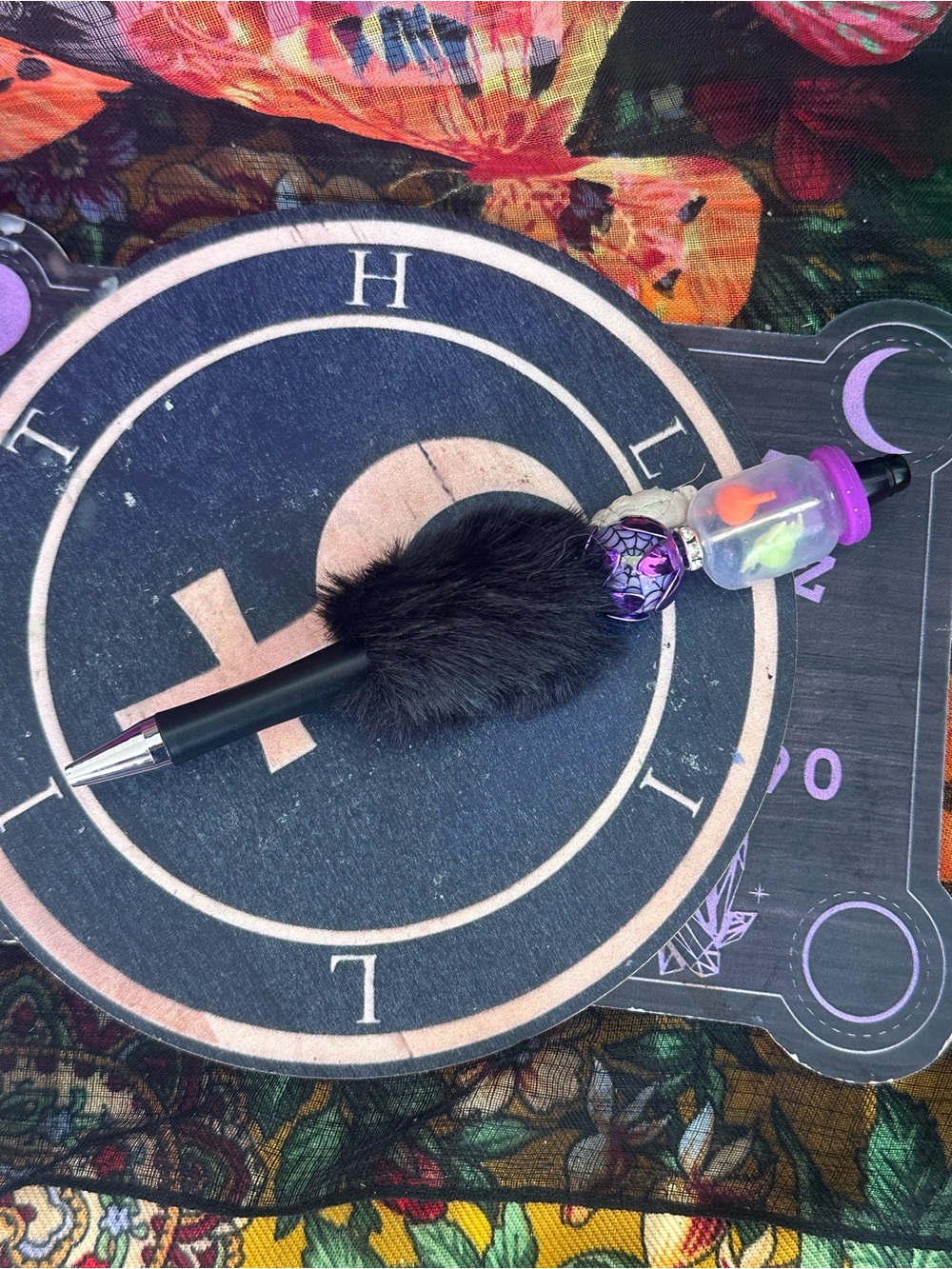 Handmade Spider Jar Pen – Black Fluffy Halloween Statement Pen